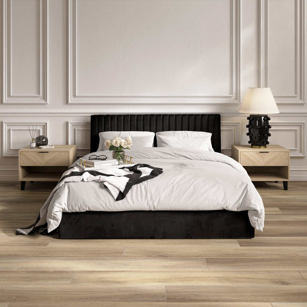 Berlin Black Velvet Ottoman Double Bed